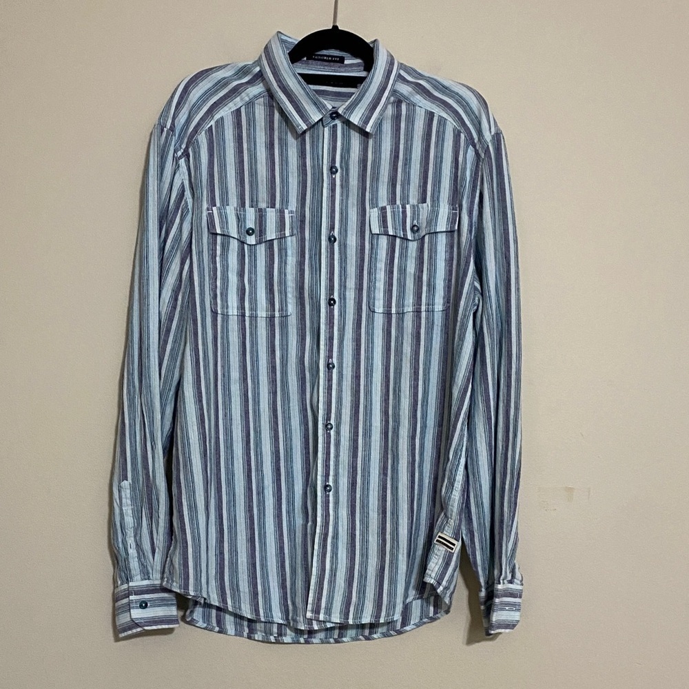Sean John Striped Long Sleeve Men's Shirt button down 2XL casual linen vintage
